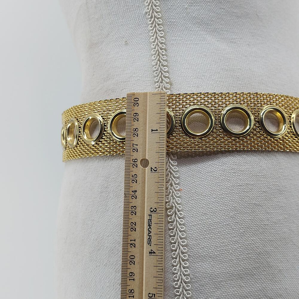 Gold Tone Women's Mesh Grommet Metal Belt 70s Disco Cosplay - Picture 8 of 12